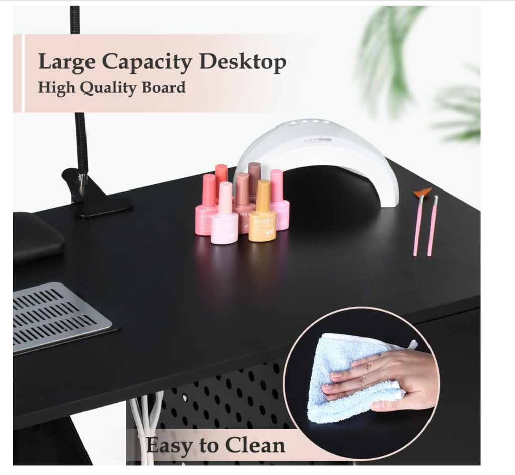 Manicure Table Nail Desk with Dust Collector & Charging Station - Salon & Home Use