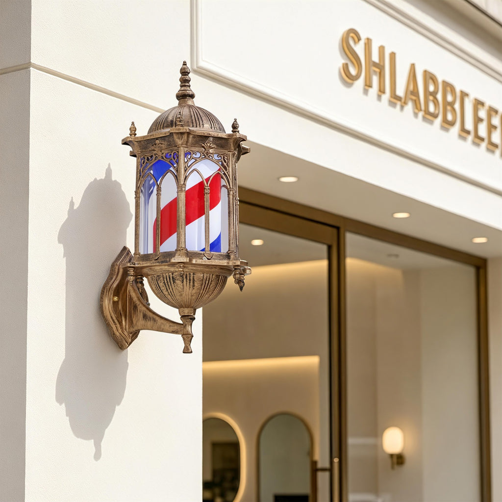 Wall-Mounted Vintage Barber Pole Sign with Rotating LED Strips for Salons