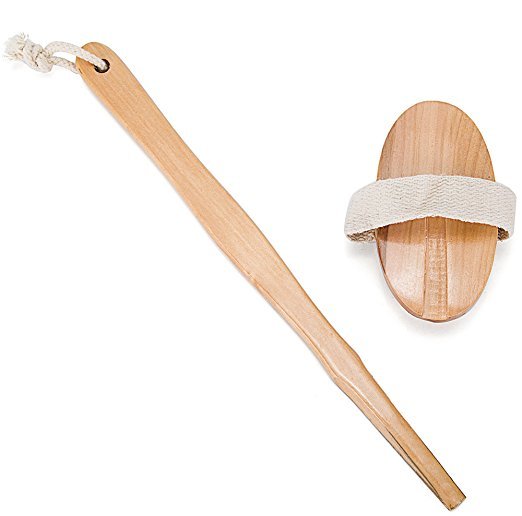 Natural Body Scrub Brush with Long Wooden Handle – Exfoliating Bath & Shower Tool