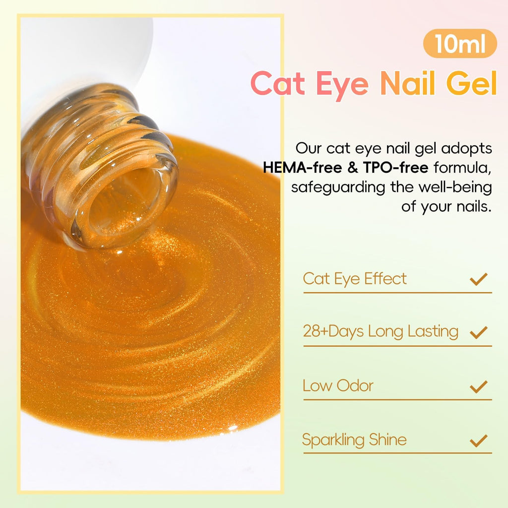 Gel Nail Polish Set with Cat Eye Effect - 6 Vibrant Colors, Long-Lasting, Magnetic Finish