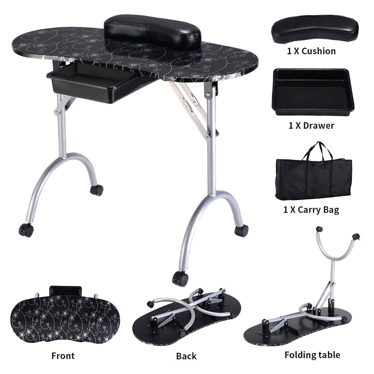 Portable Manicure Nail Table with Storage and Folding Design