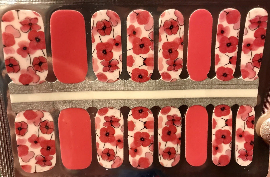 Color Nail Polish Strips 16-Pack Poppy Power Nail Wraps
