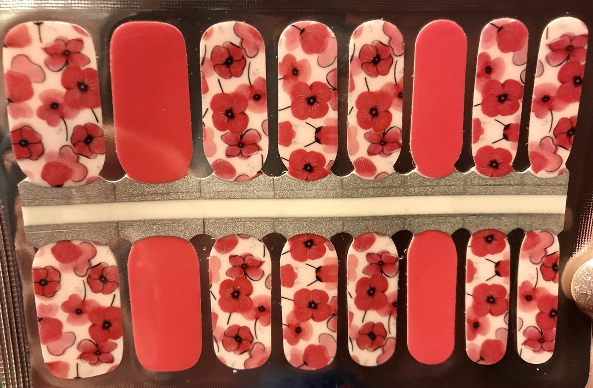 Color Nail Polish Strips 16-Pack Poppy Power Nail Wraps