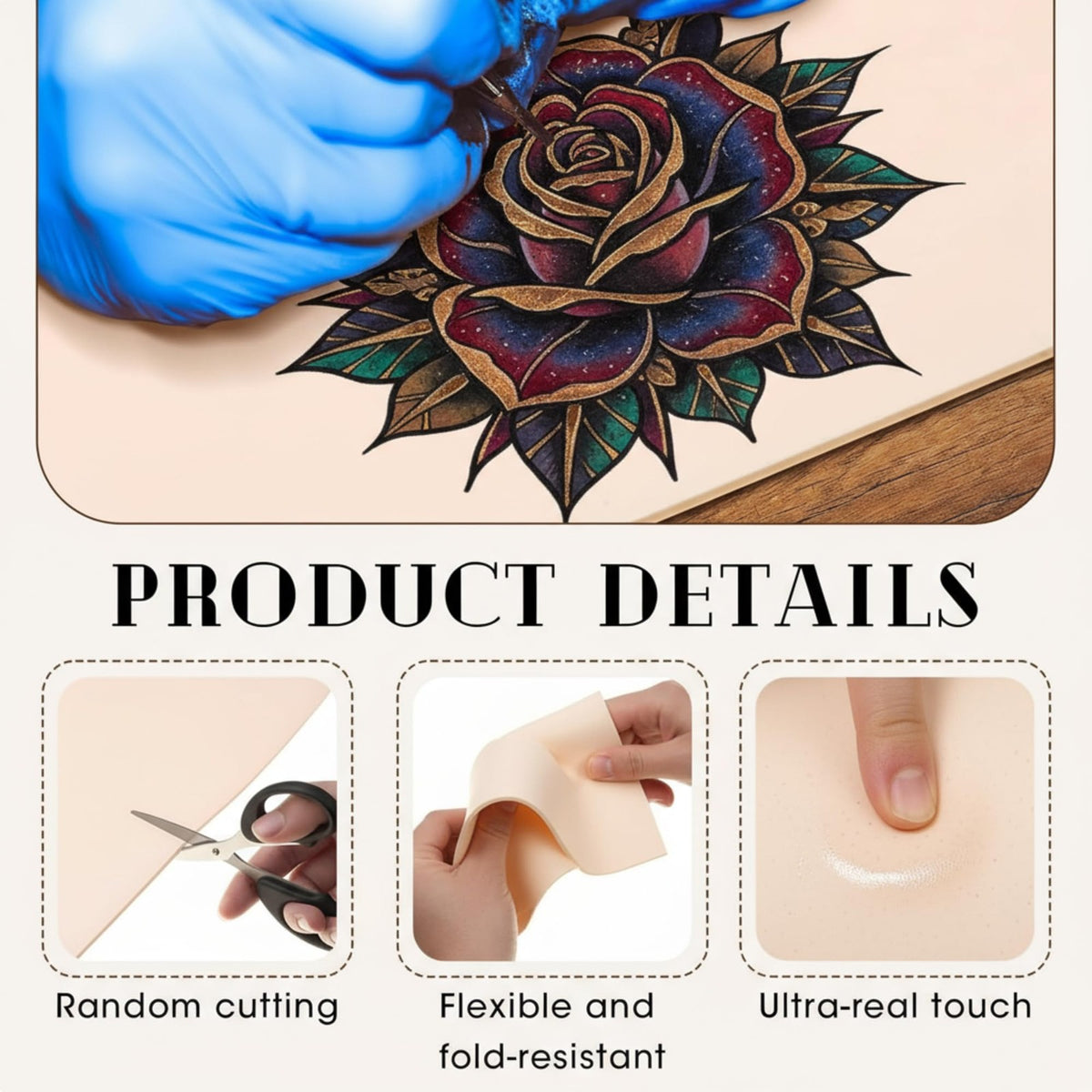 Tattoo Practice Skin Roll 148x6.3 Inch with Scissors - Flexible Silicone