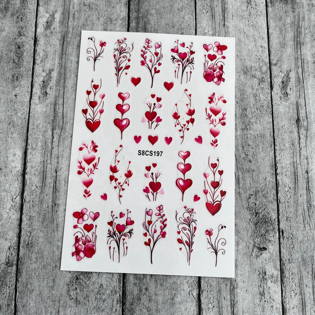 Valentine's Day Nail Stickers Hearts Flower Branch Self-Adhesive Decals