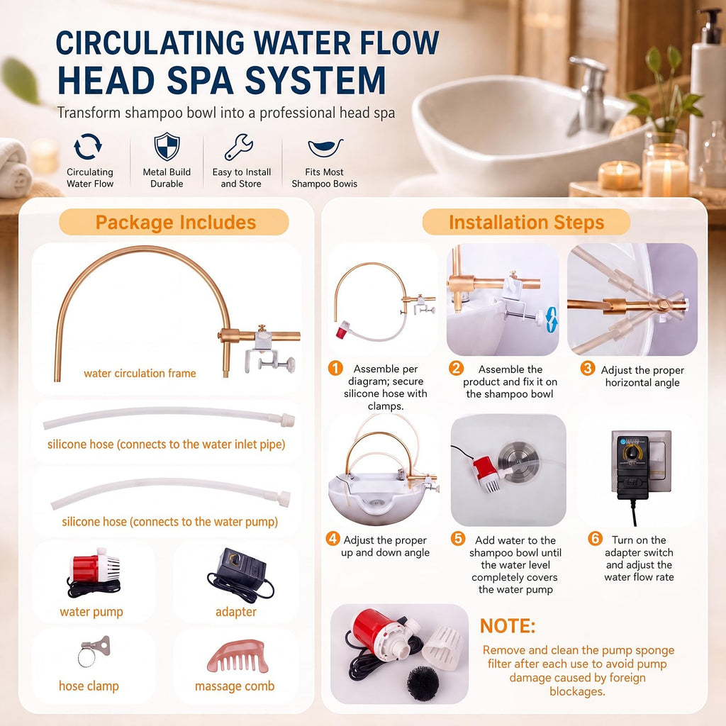 Head Spa Equipment with Water Circulation System for Shampoo Beds & Chairs Gold Finish