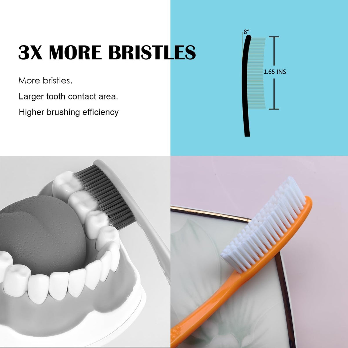 Extra Large Hard Bristle Toothbrush Set - Deep Cleaning, 4 Pack