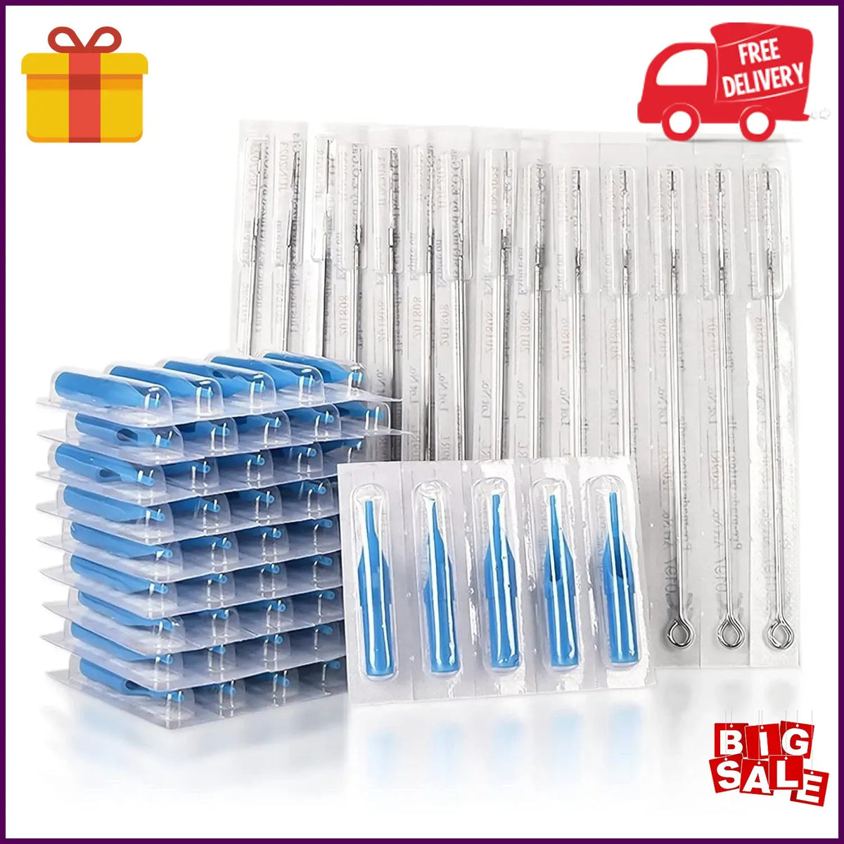 Professional Tattoo Needles and Tips Set - 100 Sterilized Disposable Assorted