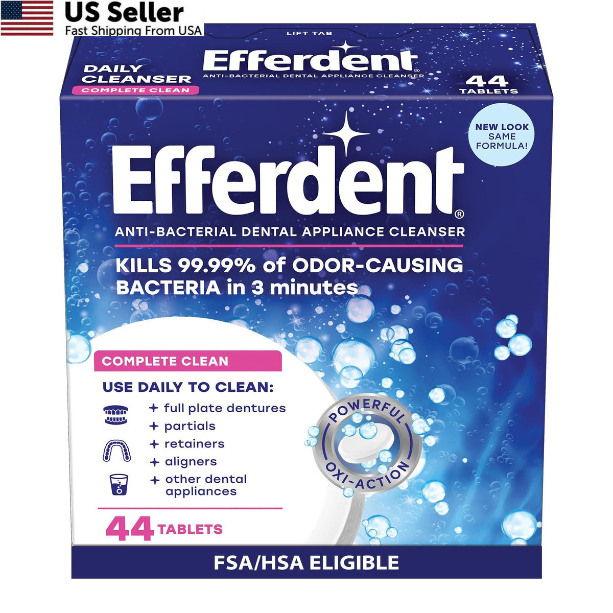 Denture Cleaner Tablets - Complete 5-in-1 Oral Hygiene, 44 Count