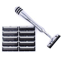All Metal Trac II Compatible Razor & 10 Twin Blades - Brass Handle