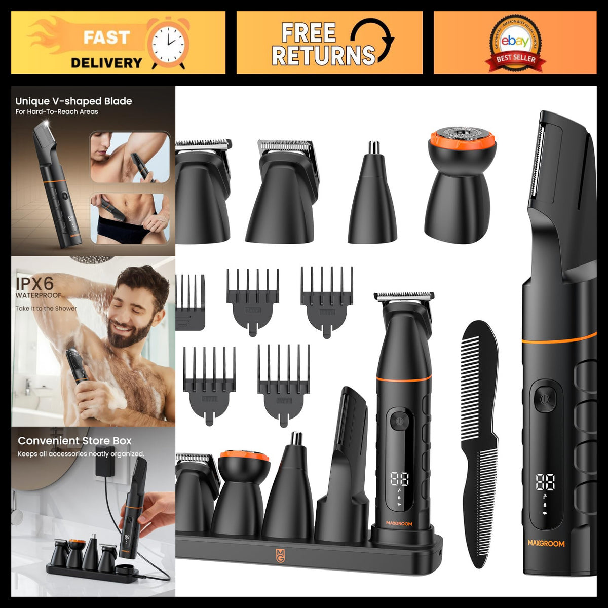 Waterproof Body & Pubic Hair Trimmer Kit for Men - Precision & Versatile Grooming