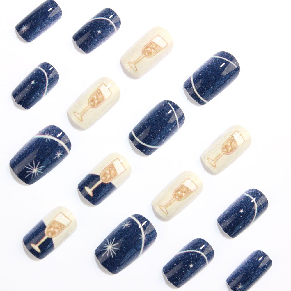 48Pcs Navy Blue Fake Nails Short Square Press On Nails for Nail Art