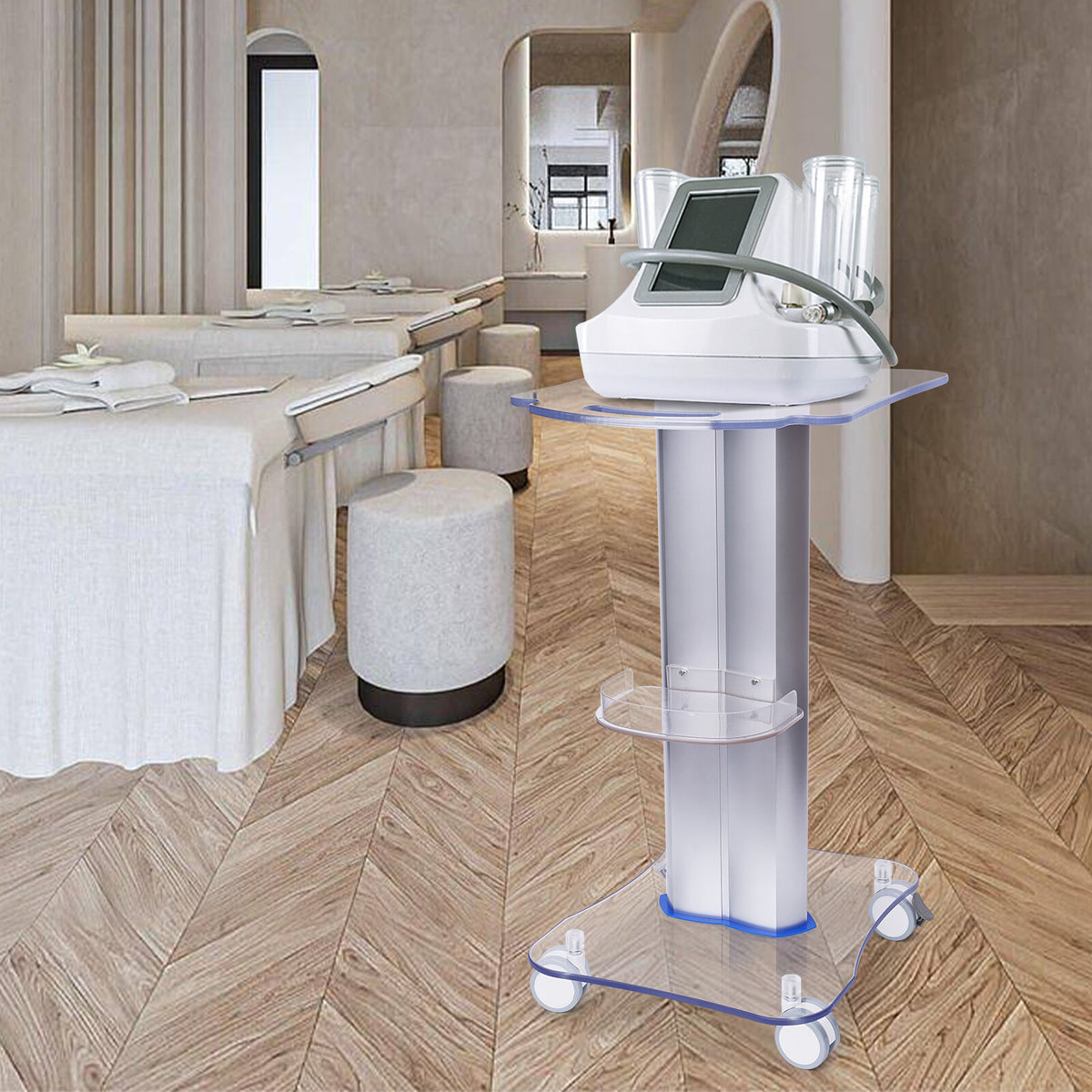 Salon Trolley Cart with Acrylic Panels & Storage Stand for Beauty & SPA Equipment