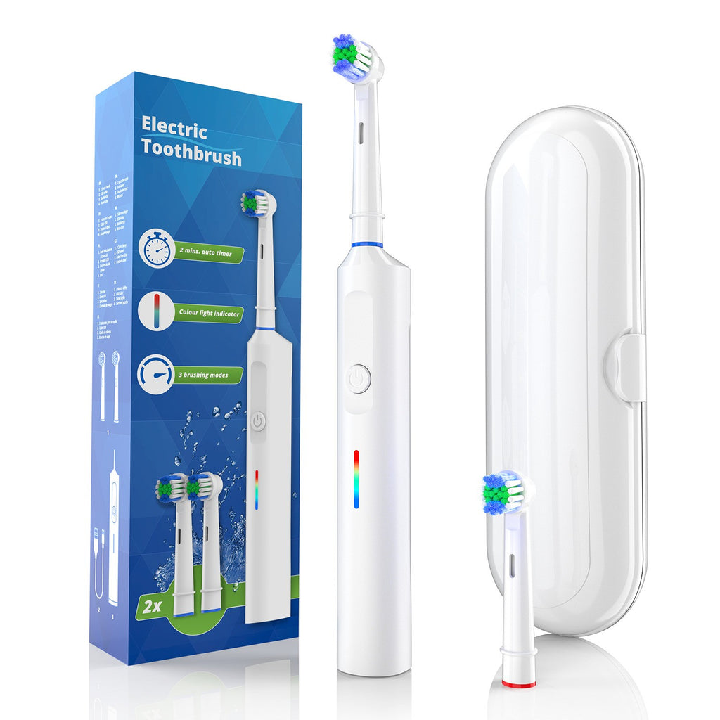 Electric Toothbrush with 2 Replacement Heads & 3 Cleaning Modes - Rechargeable, Waterproof