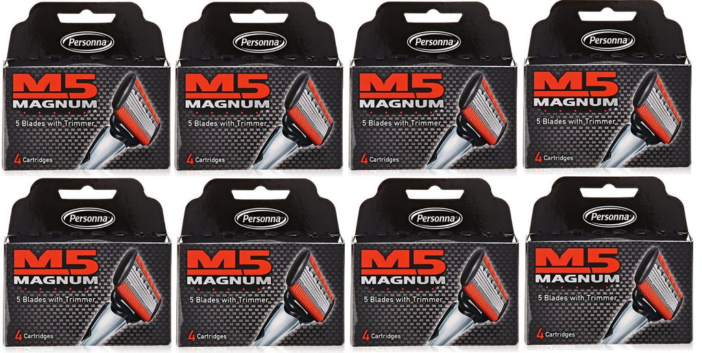 Personna M5 Magnum Razor Refill Blades with Trimmer - 4 Cartridges (8 Pack)