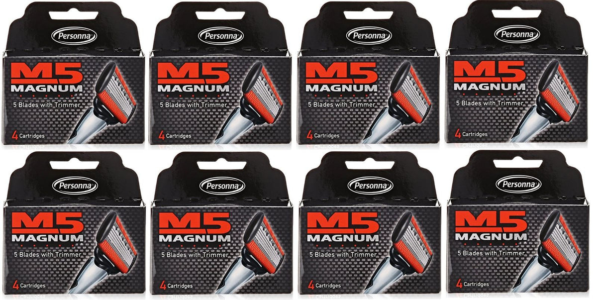 Personna M5 Magnum Razor Refill Blades with Trimmer - 4 Cartridges (8 Pack)