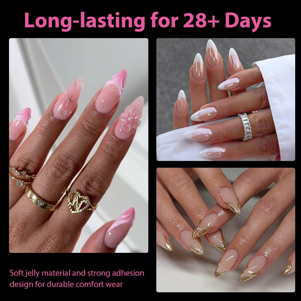 Almond Gel Nail Tips 504PCS - Clear Full Cover Press On Nails for DIY Manicure