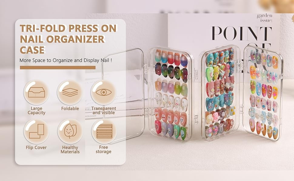 Press On Nail Organizer Case - Compact Clear Acrylic Storage for Nail Tips