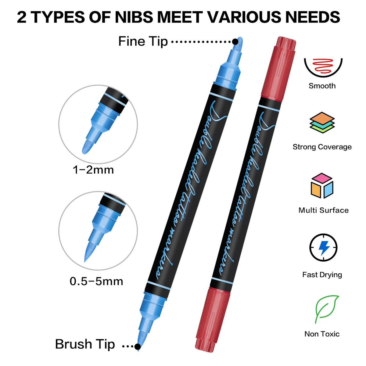 Dual-Tip Temporary Tattoo Marker Set – 10 Skin-Safe Body Art Pens