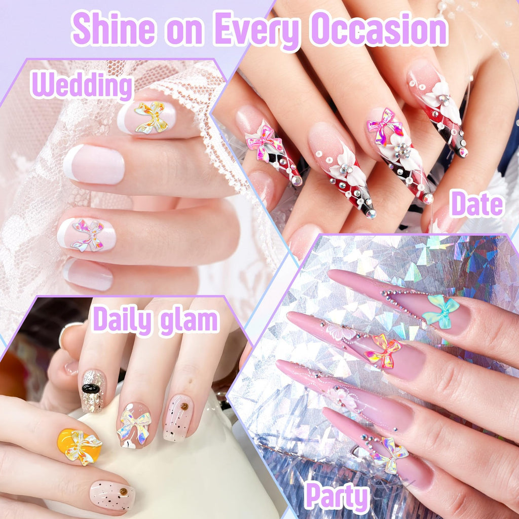 200PCS Bow Nail Charms Resin 3D Nail Art Decorations for Manicure