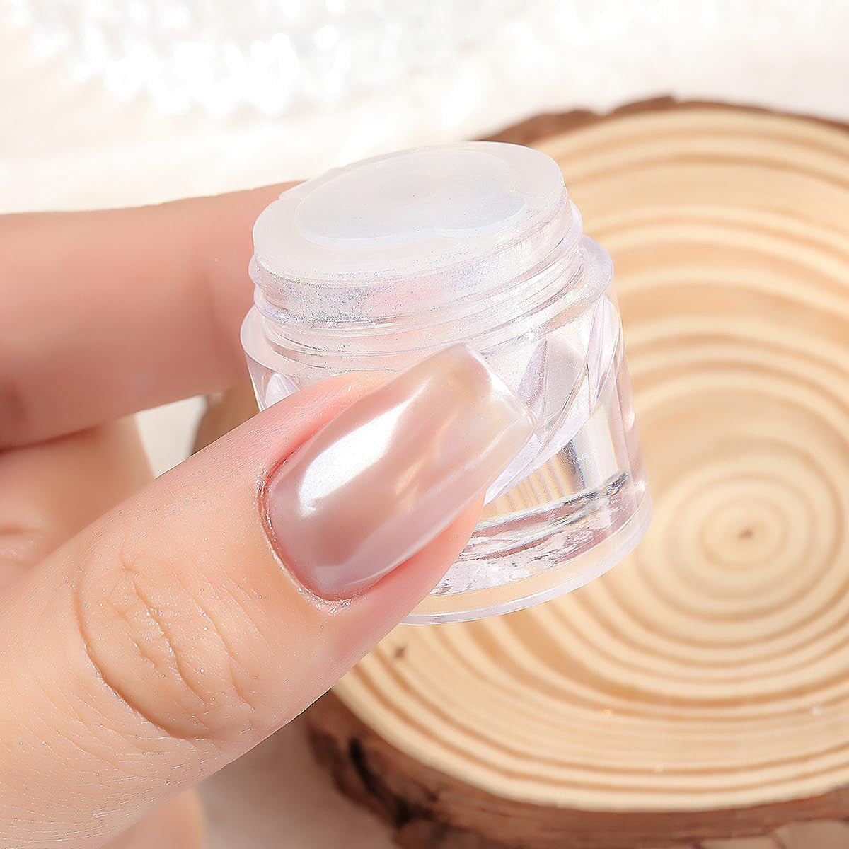 White Chrome Nail Powder Set - 2 Pcs Pearl Chrome for Glazed Donut & Mermaid Nails
