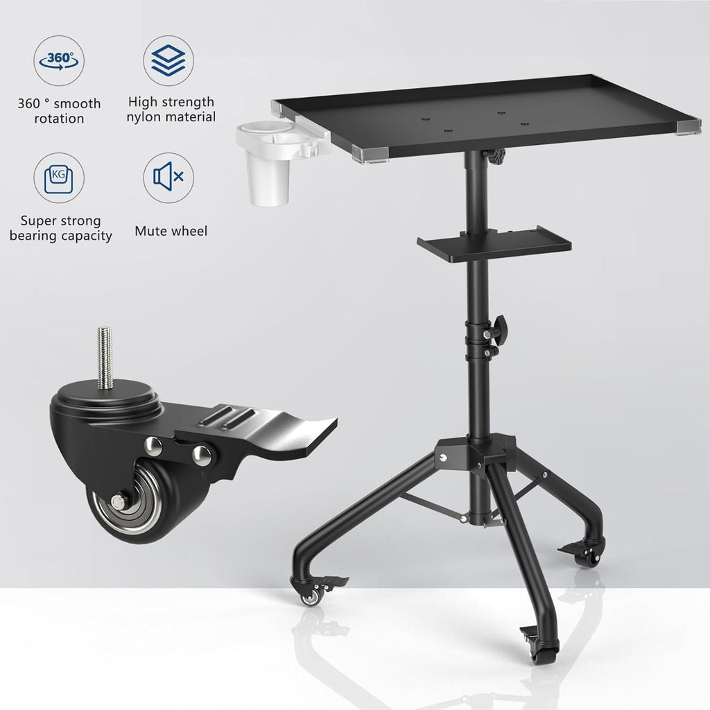 Salon Service Tray with 2 Levels and 360° Casters - Adjustable Height