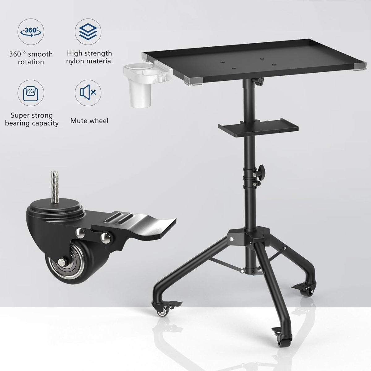 Salon Service Tray with 2 Levels and 360° Casters - Adjustable Height