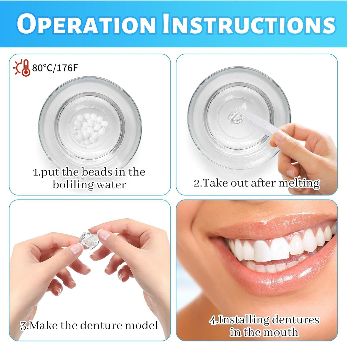 Dental Repair Kit Moldable Thermal Beads for Missing or Broken Teeth