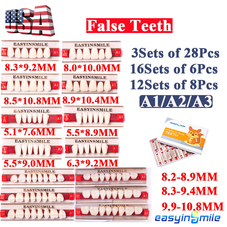 Acrylic Resin Denture Teeth Full Set for Professional Use - Upper & Lower Shades