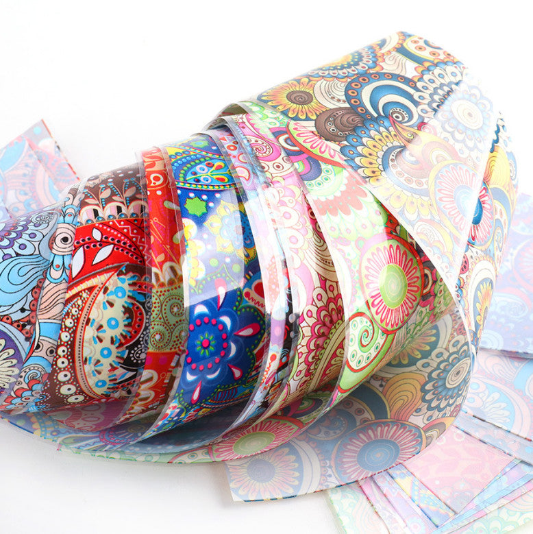 10 Sheets Bohemian Floral Nail Transfer Foil Decals for Nail Art DIY