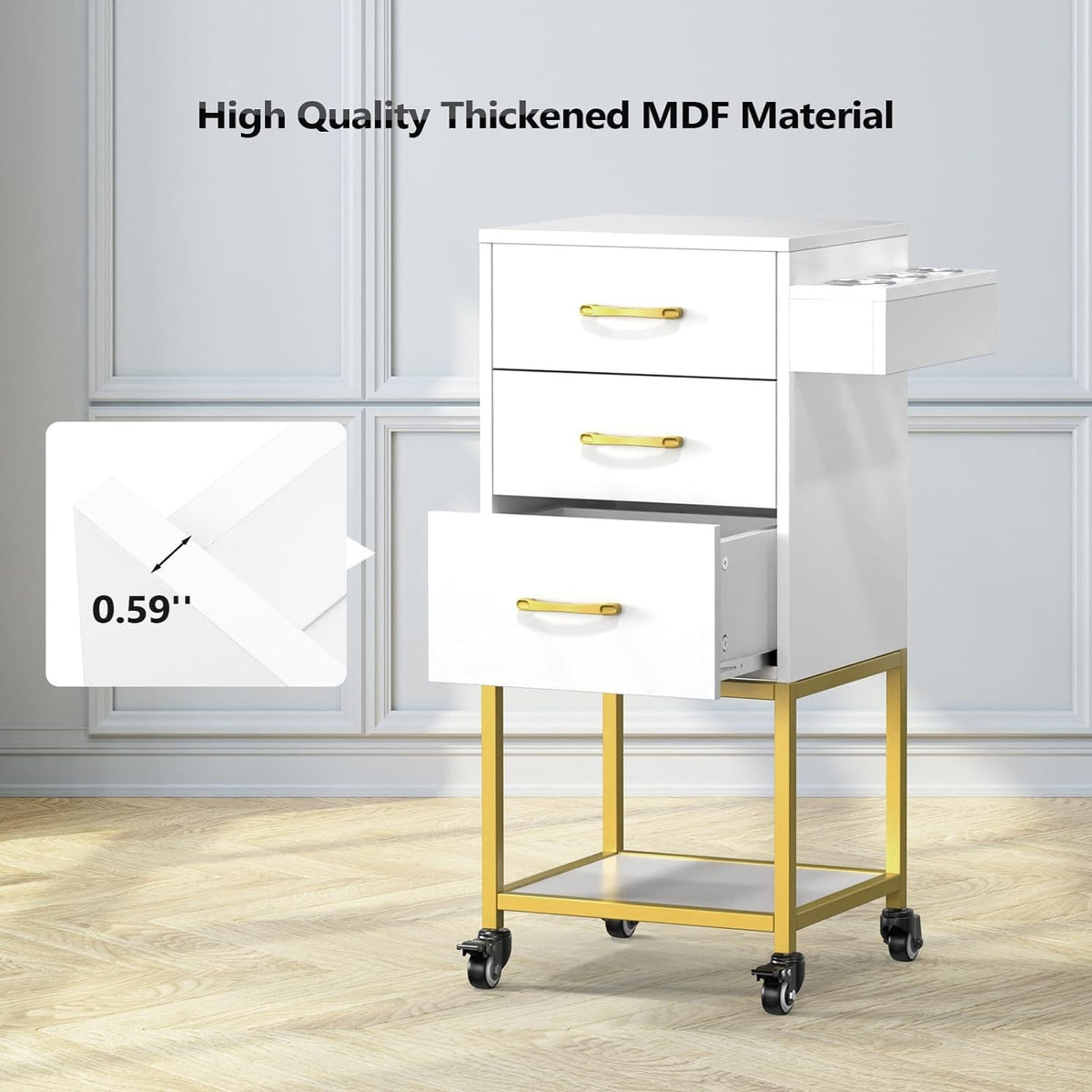 Salon Trolley Cart with 3 Drawers and Heat-Resistant Tool Holders for Stylists