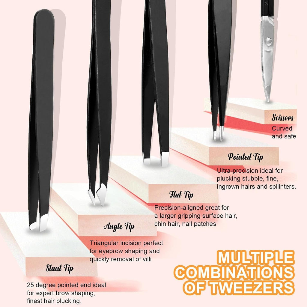 9-Piece Stainless Steel Tweezers and Nail Clippers Set with Leather Case