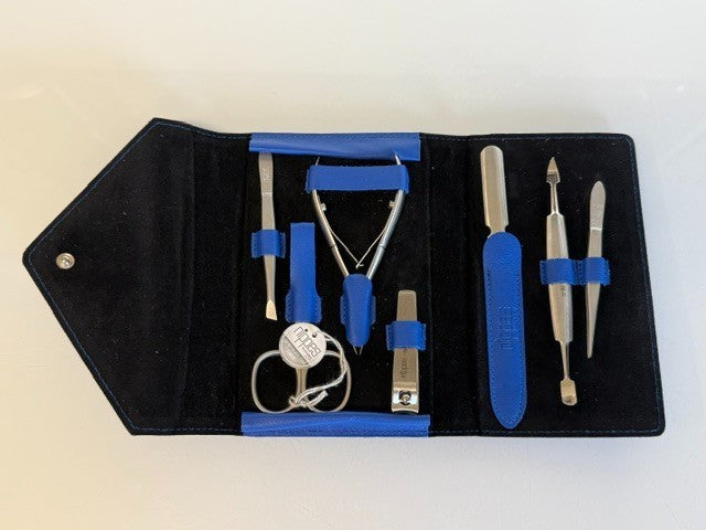 Premium Manicure Nail Care Set 7 Pieces with Blue Leather Case - Handcrafted in Germany