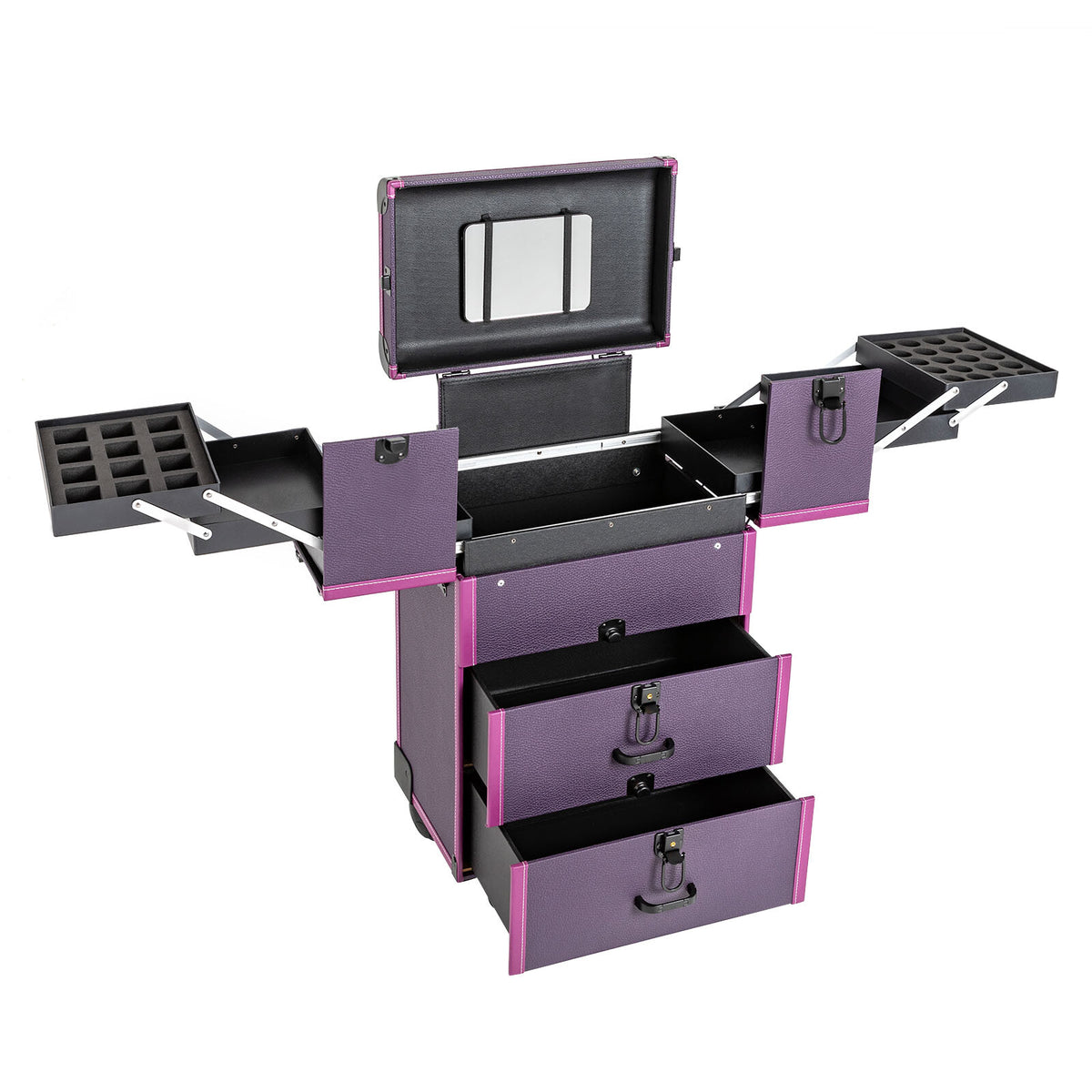 Portable Lockable Makeup Train Case with Wheels & Large Storage