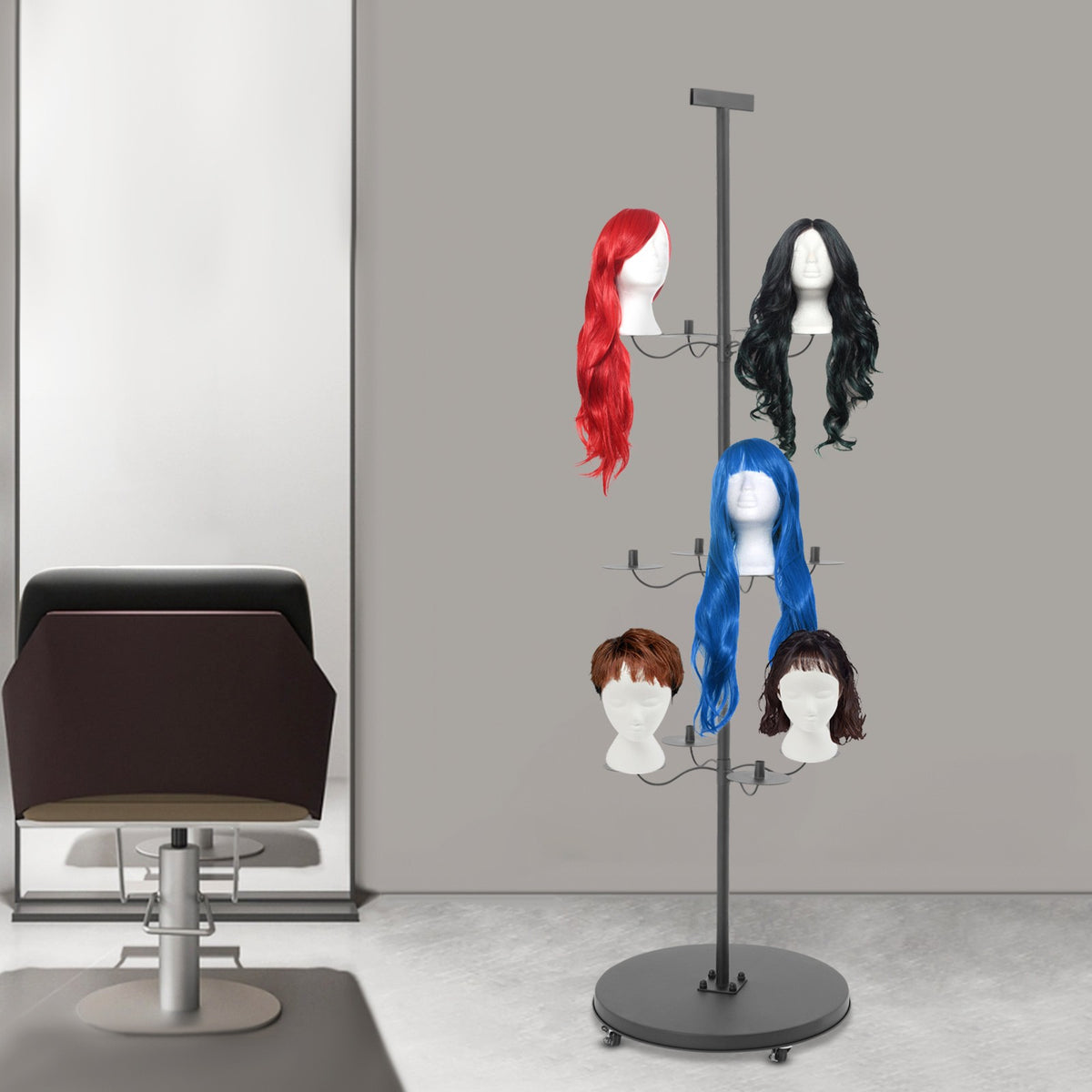 12-Head Wig Display Stand & Storage Rack for Salon & Beauty