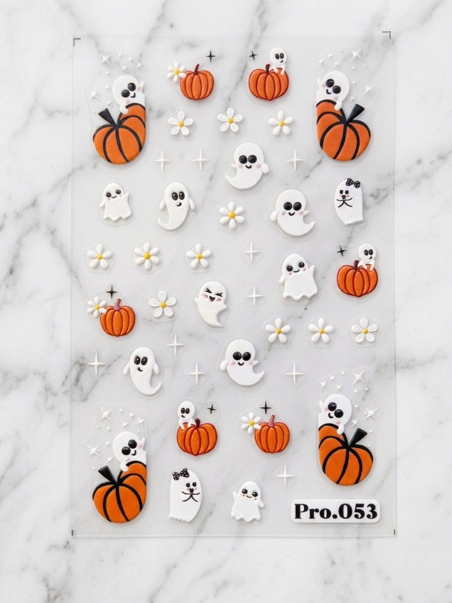 Halloween Nail Stickers Ghost Pumpkin Embossed Decals for Nail Art