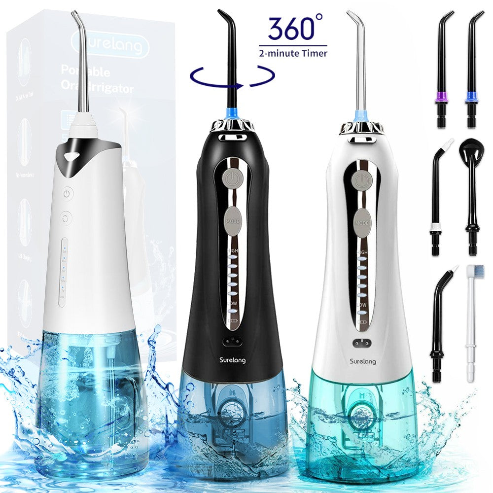 Cordless Dental Water Flosser with 5 Jet Tips, IPX7 Waterproof, Rechargeable