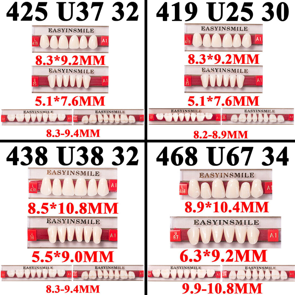 Dental Denture Teeth Set Acrylic Resin Full Upper & Lower A1/A2/A3