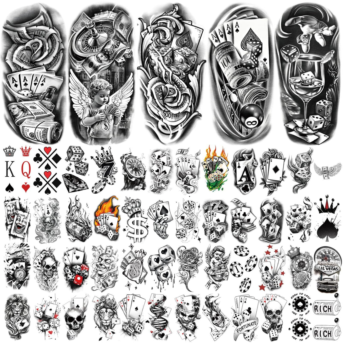 Temporary Tattoo Set 77 Sheets for Men and Women – Large & Small Sizes