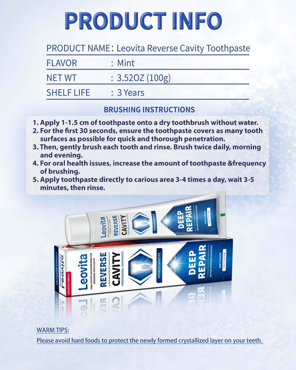 Hydroxyapatite Toothpaste for Cavity Reversal & Enamel Repair Fluoride-Free 3.52 OZ
