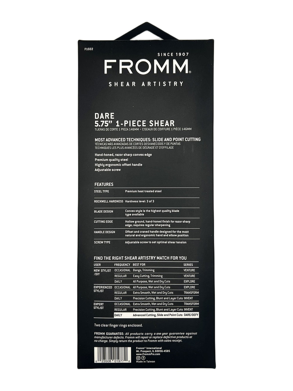 FROMM 5.75-Inch Professional Hair Shear Black Steel For Expert Stylists