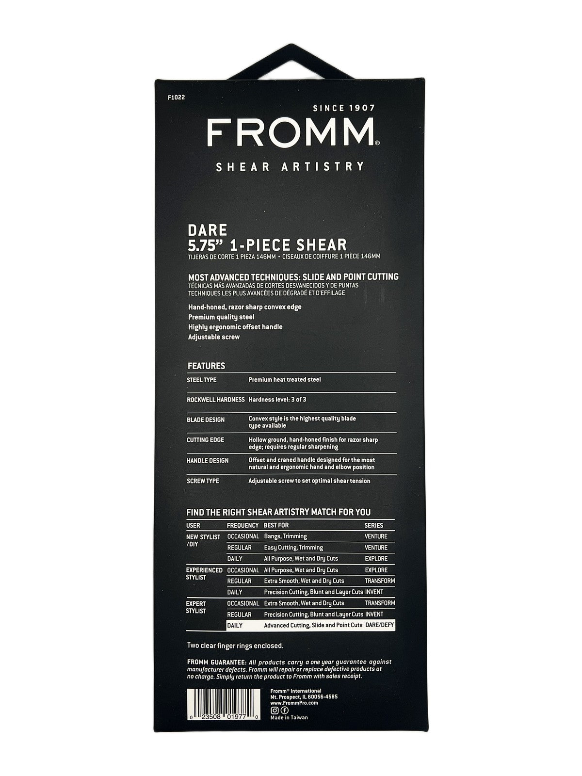 FROMM 5.75-Inch Professional Hair Shear Black Steel For Expert Stylists