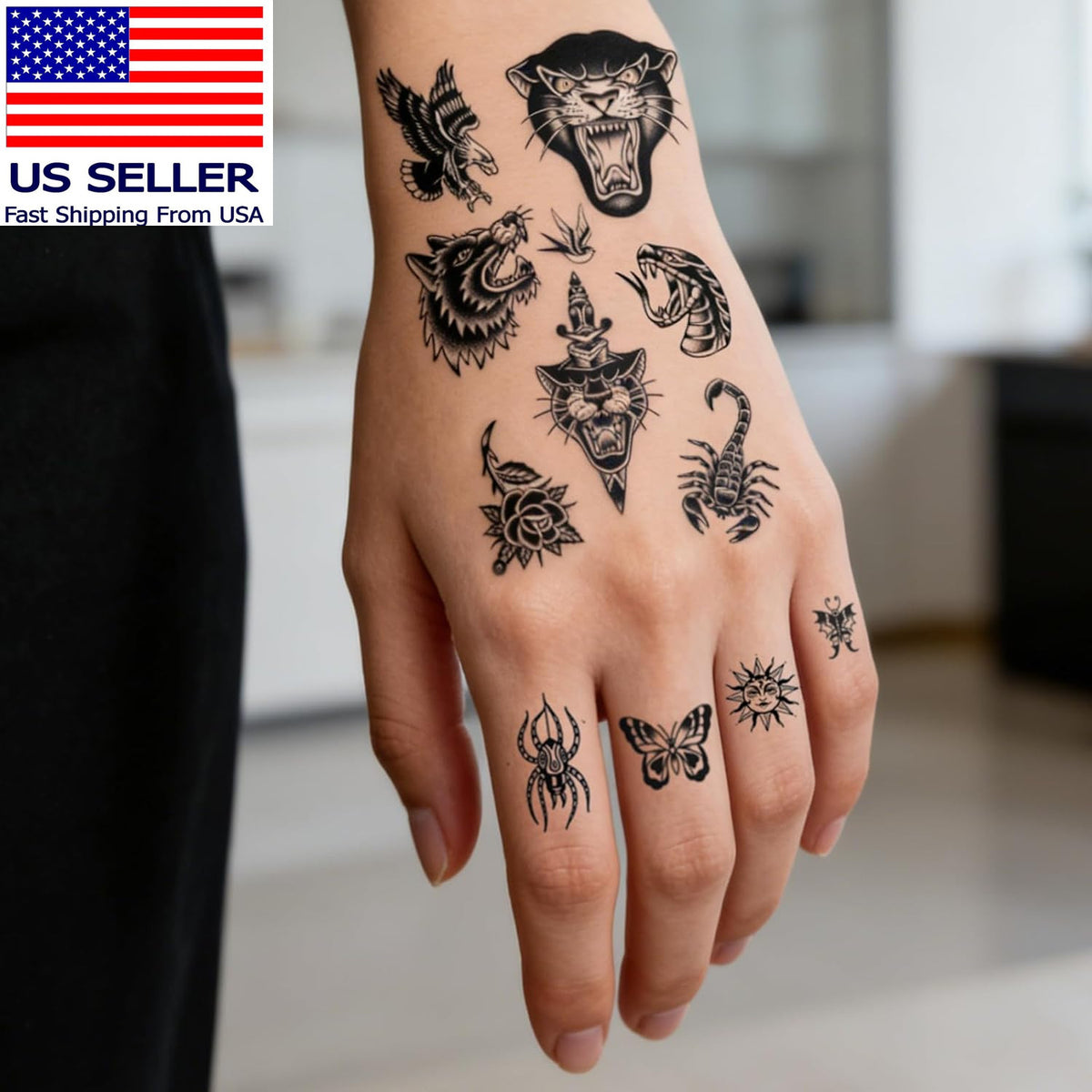 Temporary Tattoos - 6 Sheets Vintage American Retro Design for Kids & Adults