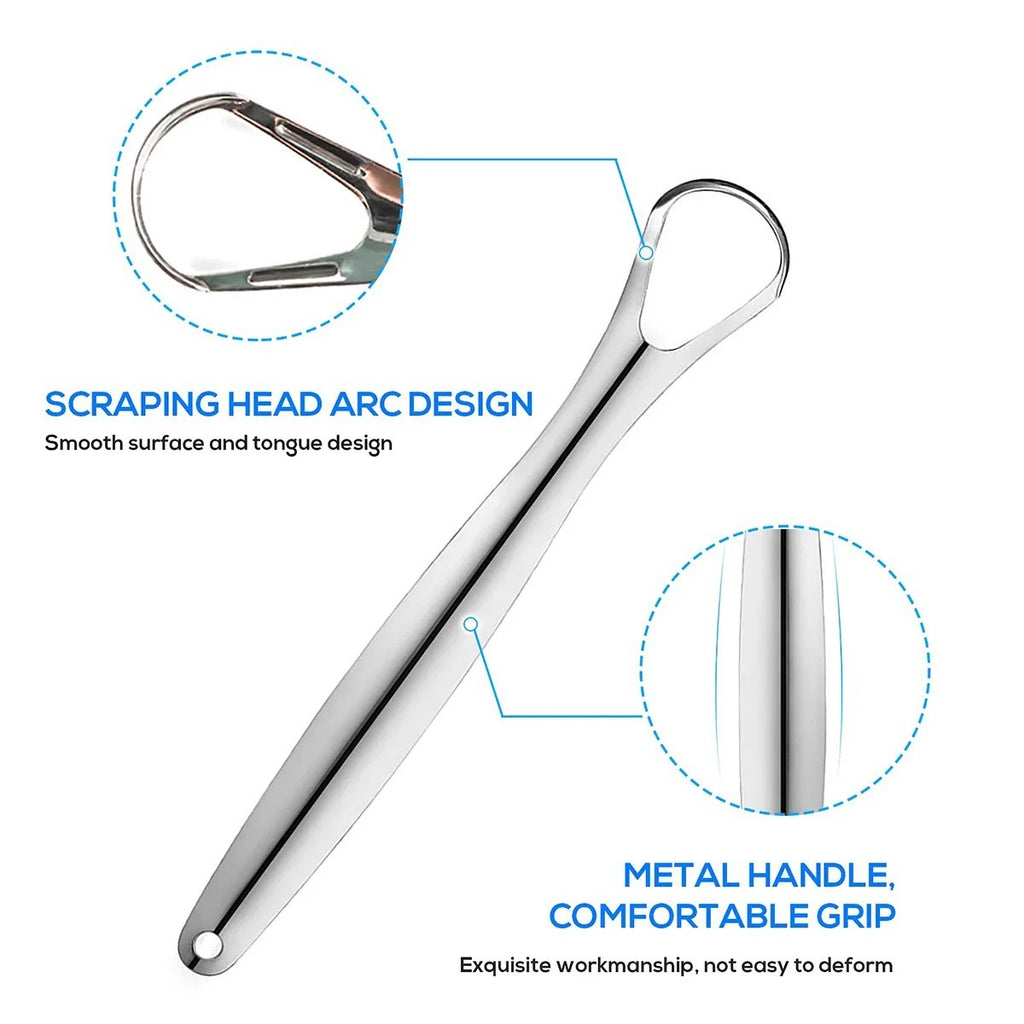 Metal Tongue Scraper Cleaner 3-Pack - Adults & Kids, Stainless Steel, Portable