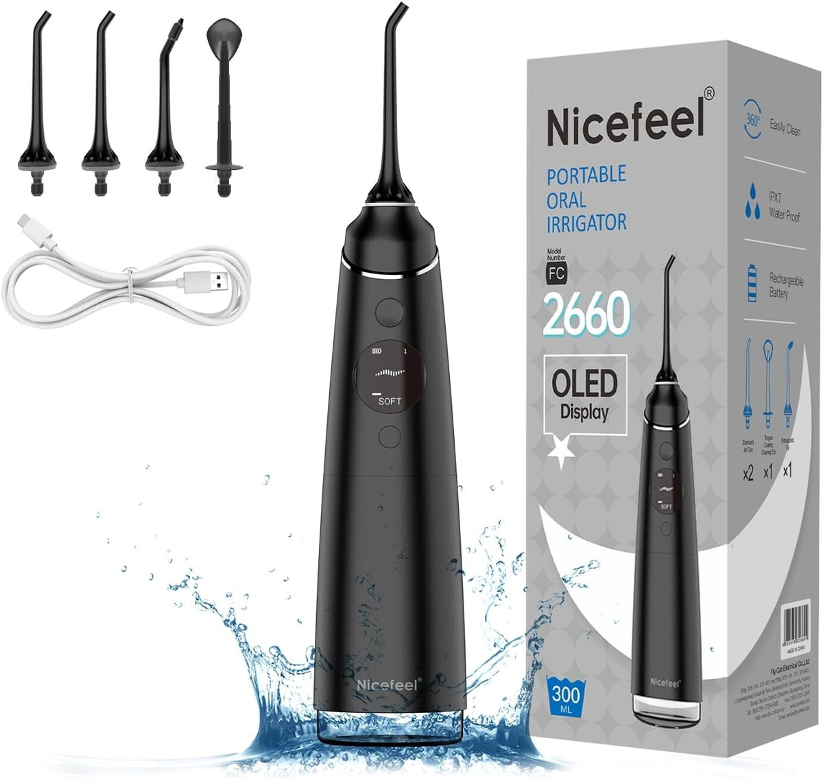 Cordless Water Flosser Dental Irrigator with 4 Modes 280ML Rechargeable