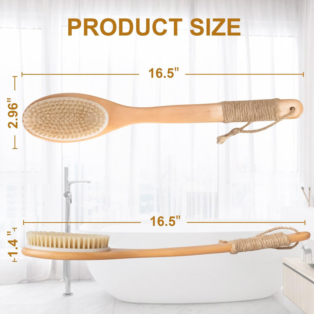 16.5-Inch Wooden Back Scrubber with Curved Handle for Shower & Exfoliating