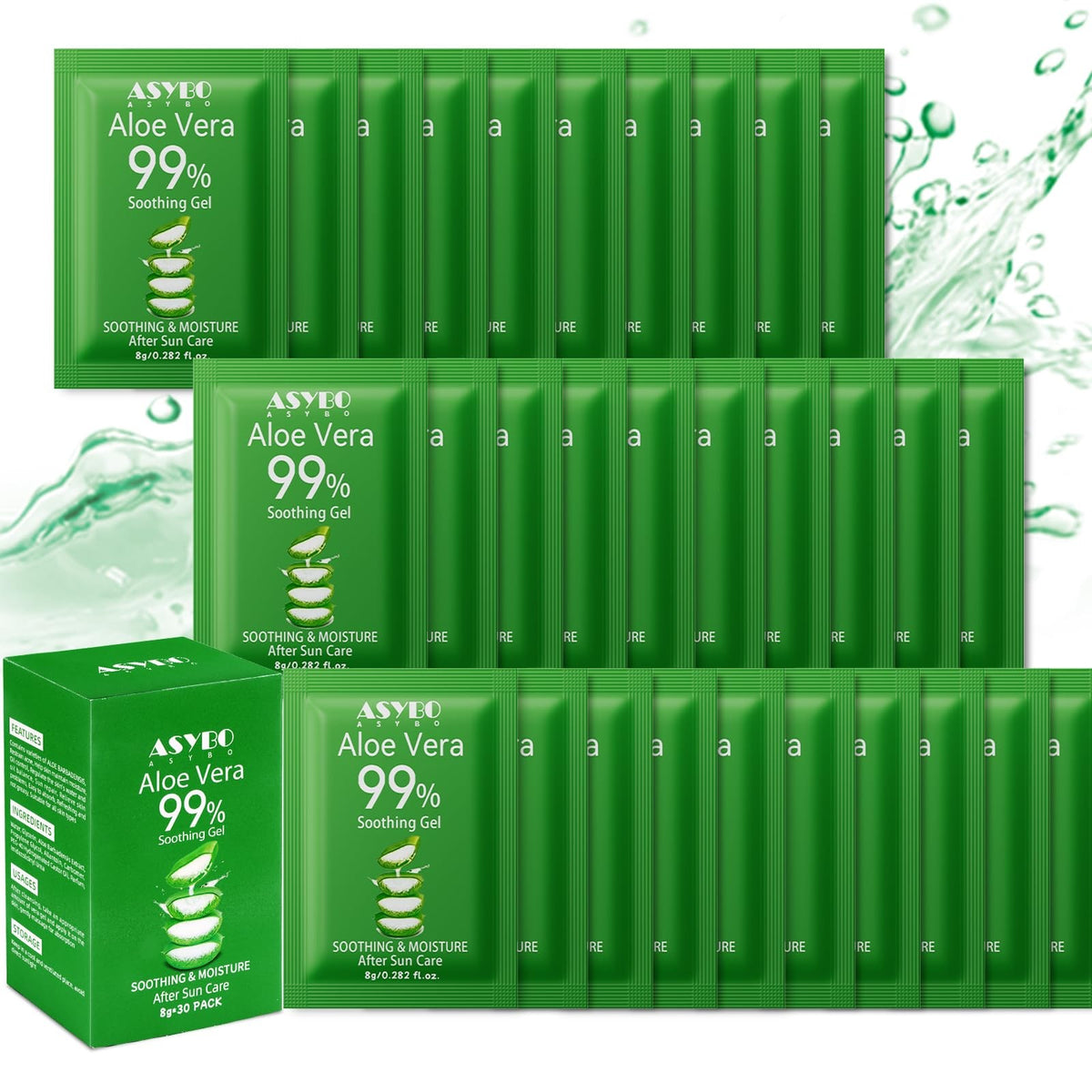 Natural Aloe Vera Gel Pack - 30 Individually Wrapped Travel Sizes