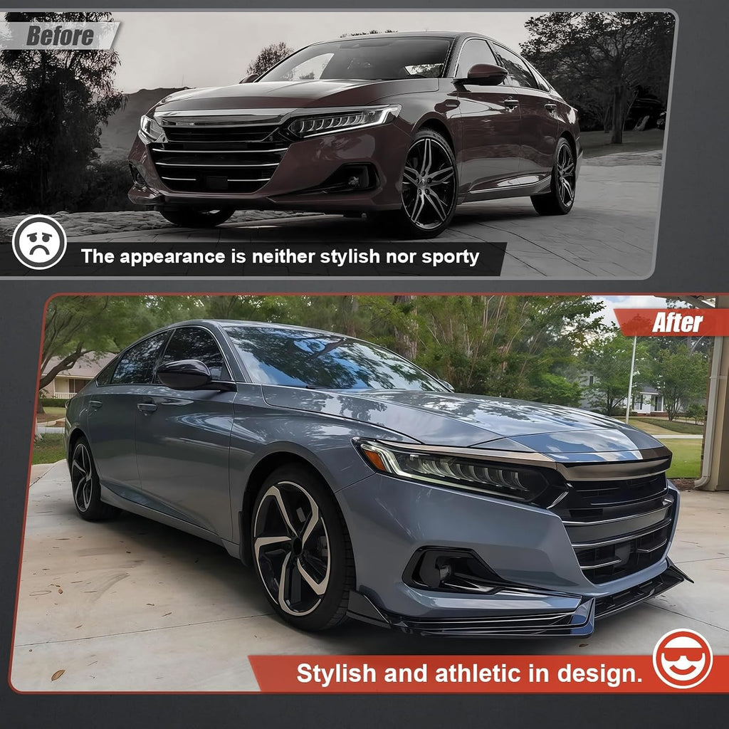 Front Bumper Lip Splitter for Honda Accord Sedan 2021-2022 – Gloss Black 3pc Kit