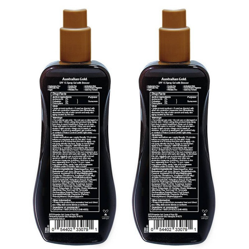 SPF 15 Spray Gel Sunscreen with Bronzer - Coconut Scent, 2-Pack