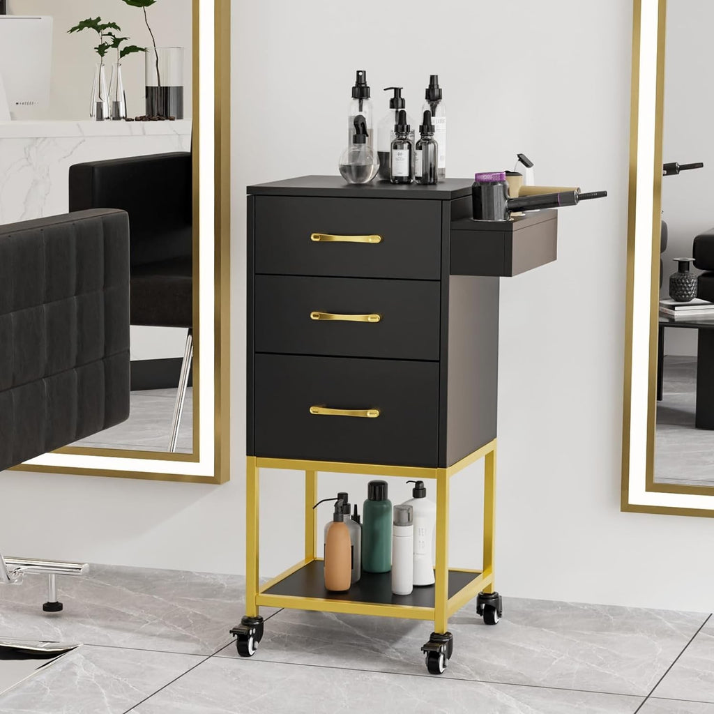 Salon Trolley Cart with 3 Drawers and Heat-Resistant Tool Holders for Stylists